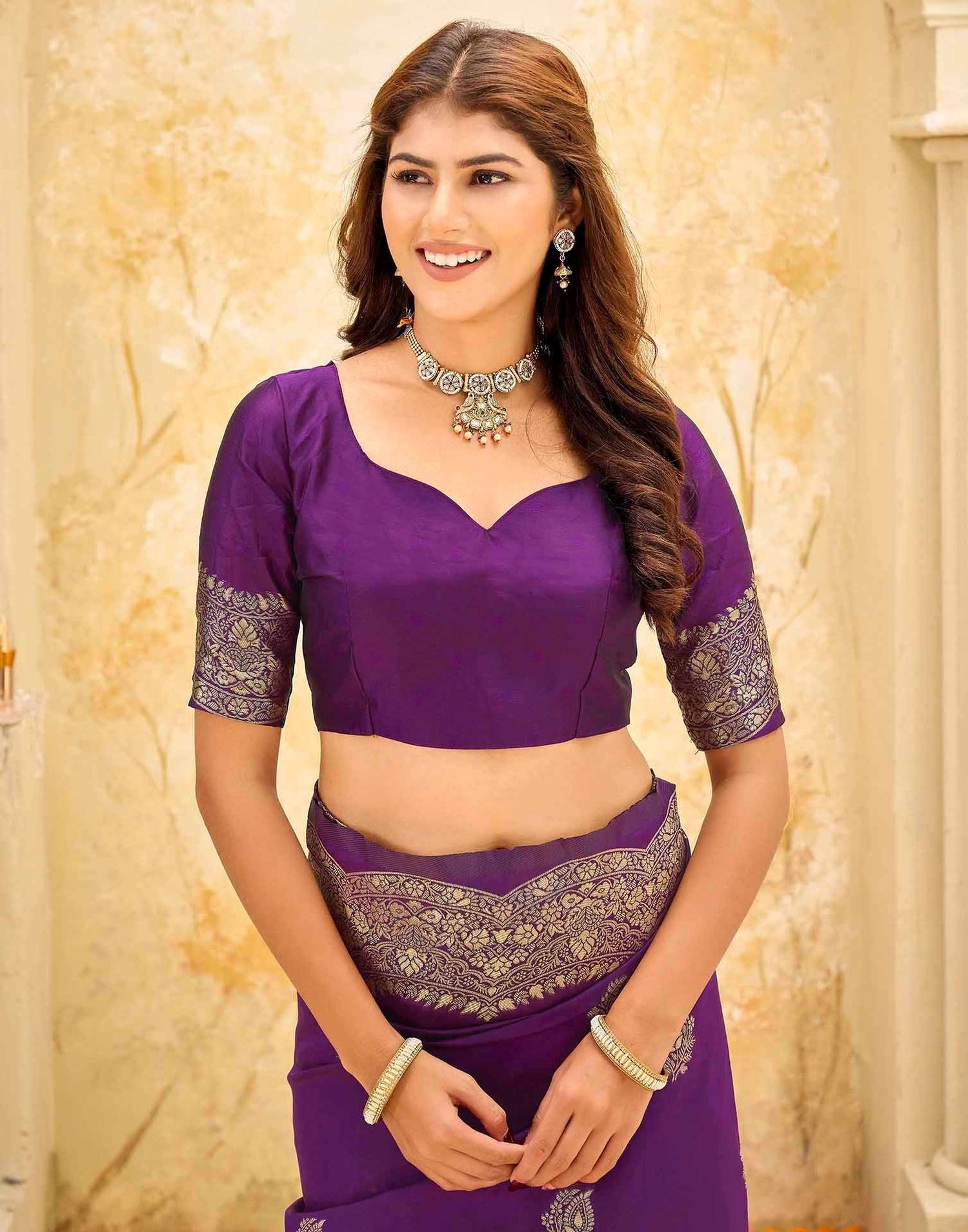 Dark Purple Silk Woven Saree