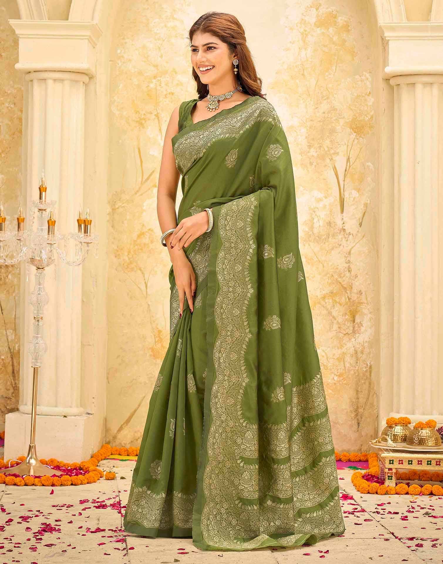 Mehndi Green Silk Woven Saree