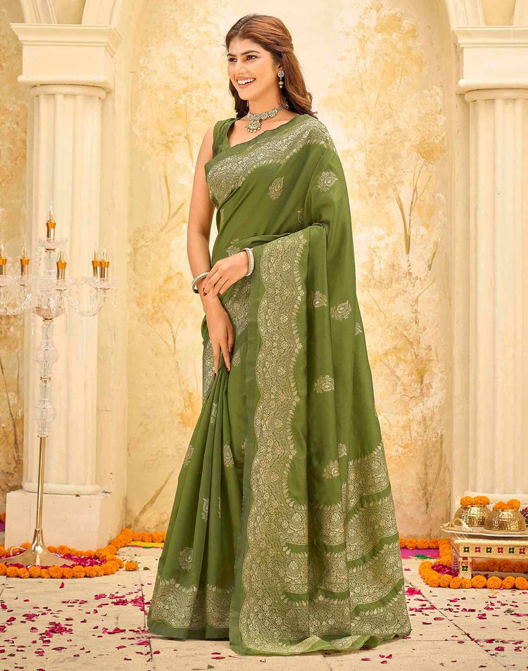 Mehndi Green Silk Woven Banarasi Saree