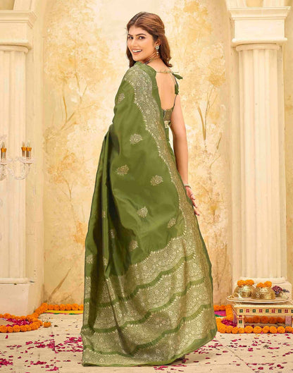 Mehndi Green Silk Woven Saree