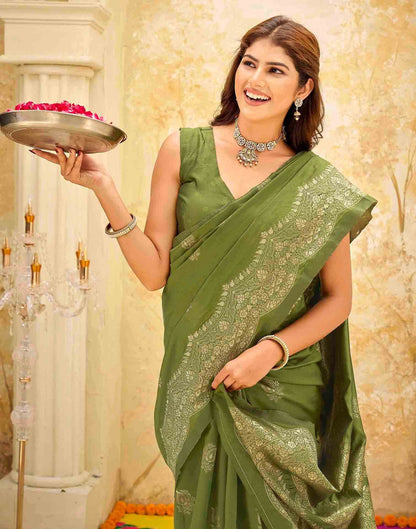 Mehndi Green Silk Woven Saree