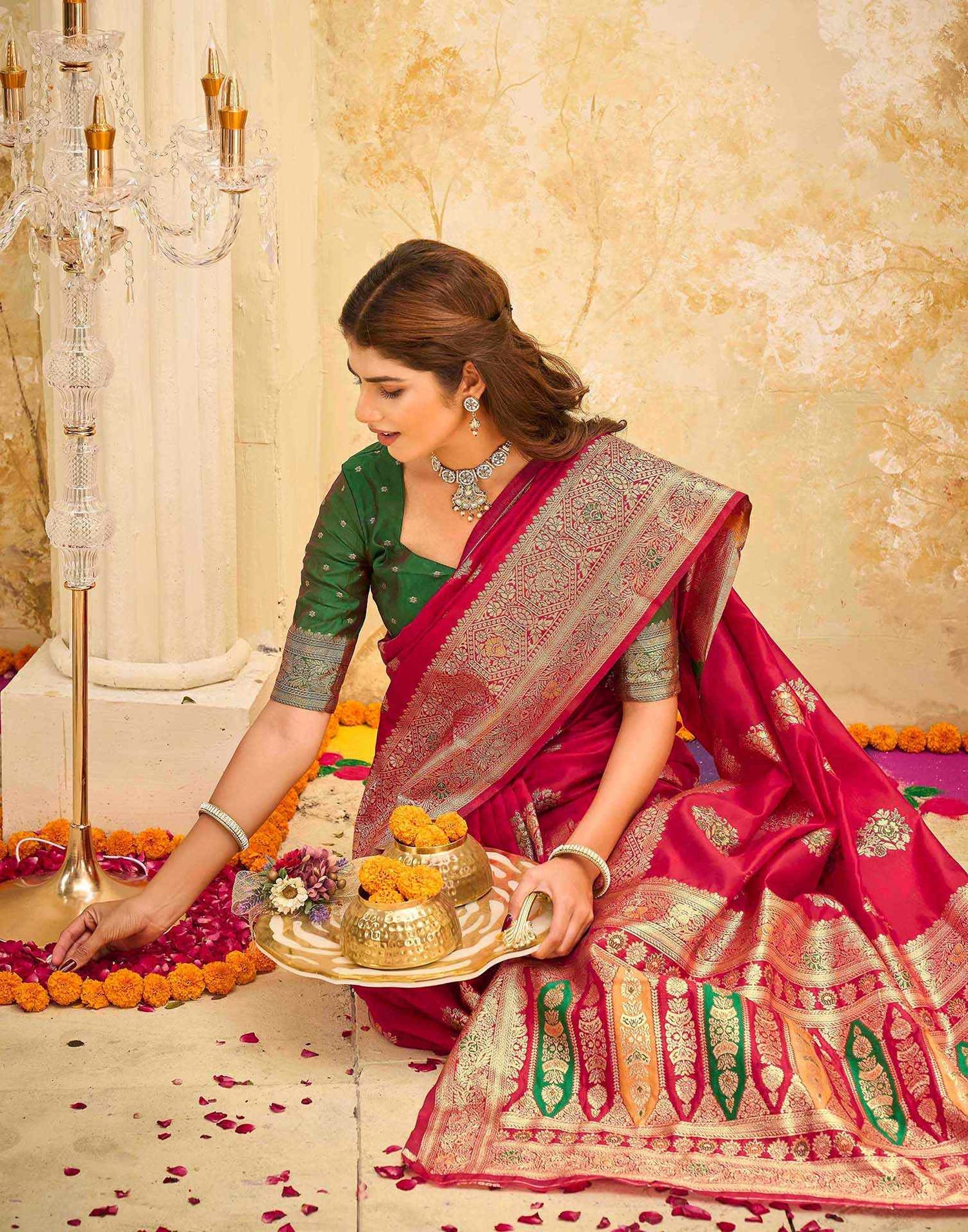 Red Silk Woven Banarasi Saree