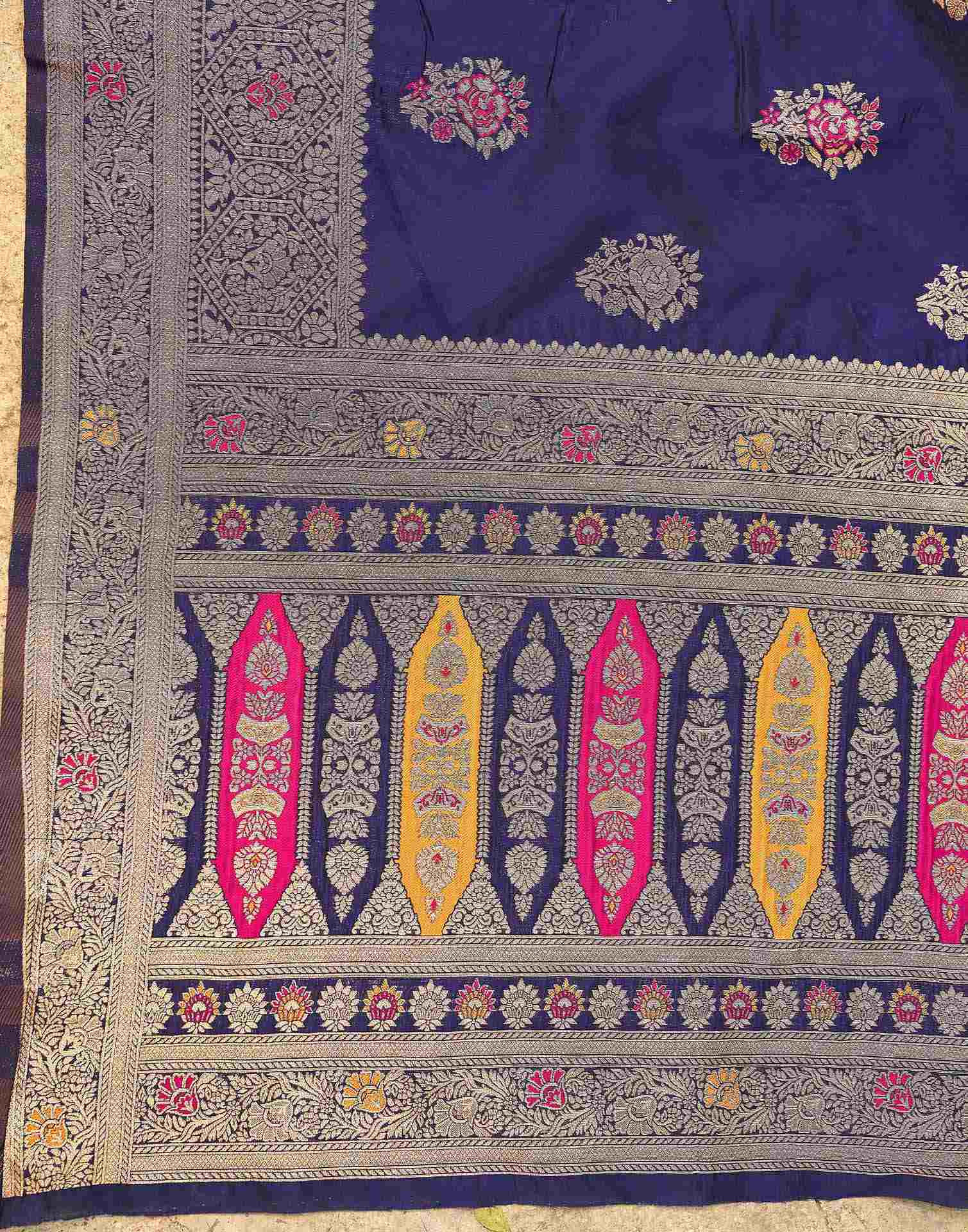 Navy Blue Silk Woven Banarasi Saree