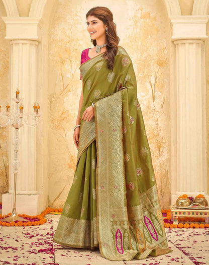 Moss Green Silk Woven Banarasi Saree
