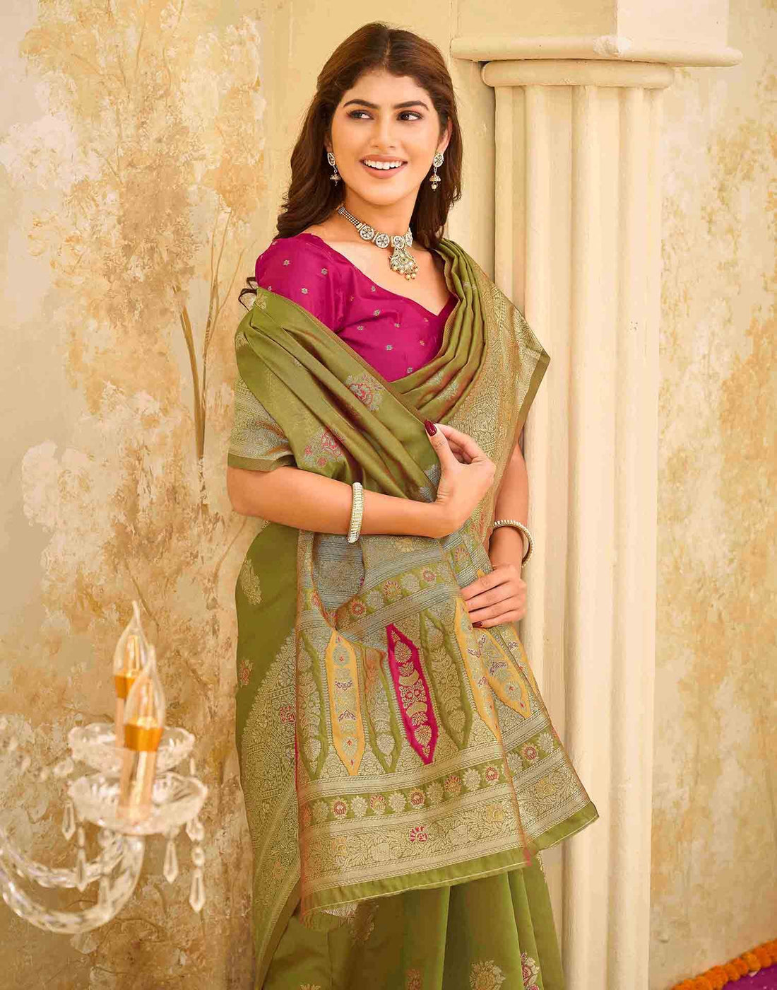 Moss Green Silk Woven Banarasi Saree
