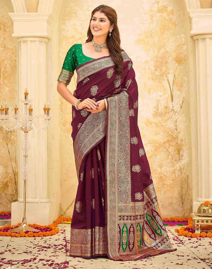 Maroon Silk Woven Banarasi Saree