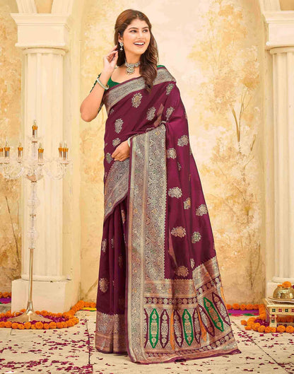 Maroon Silk Woven Banarasi Saree
