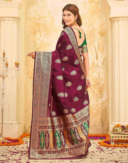 Maroon Silk Woven Banarasi Saree