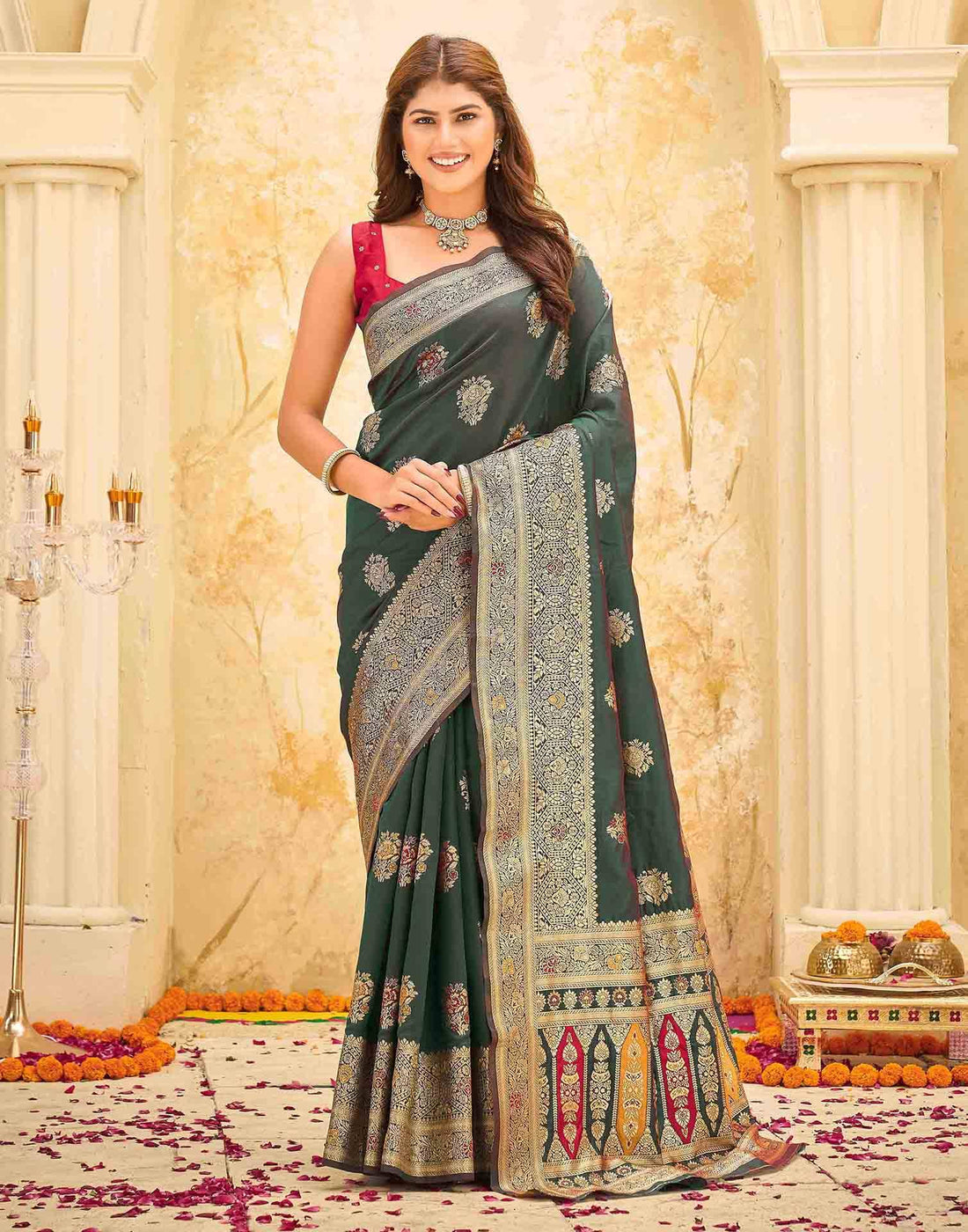 Green Silk Woven Banarasi Saree