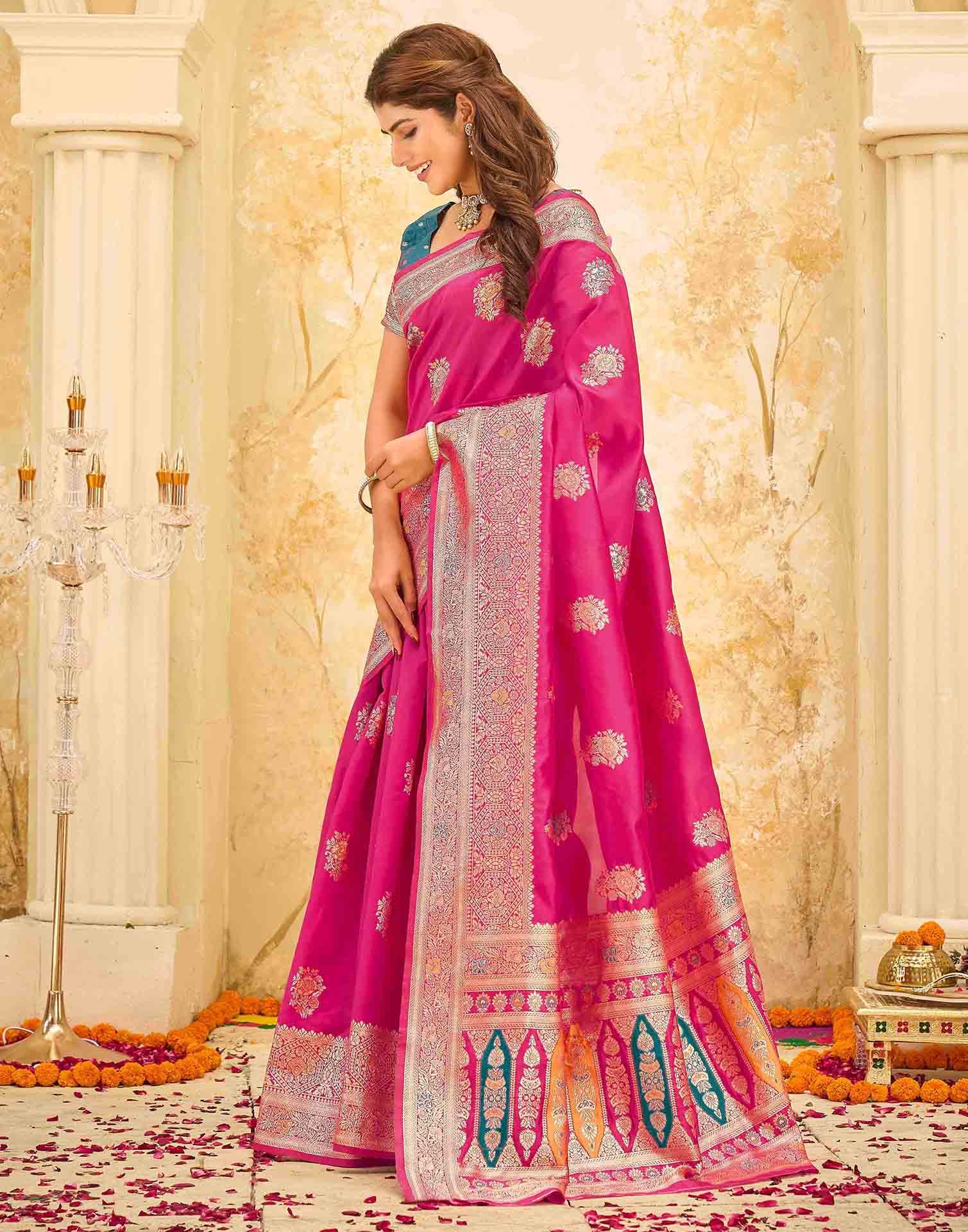 Rani Pink Silk Woven Banarasi Saree