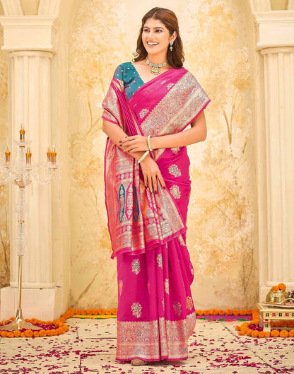 Rani Pink Silk Woven Banarasi Saree