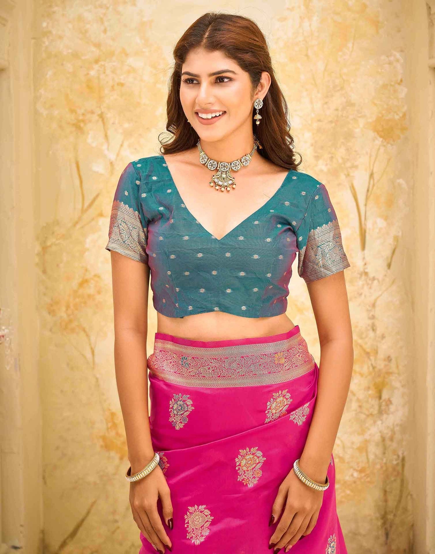 Rani Pink Silk Woven Banarasi Saree