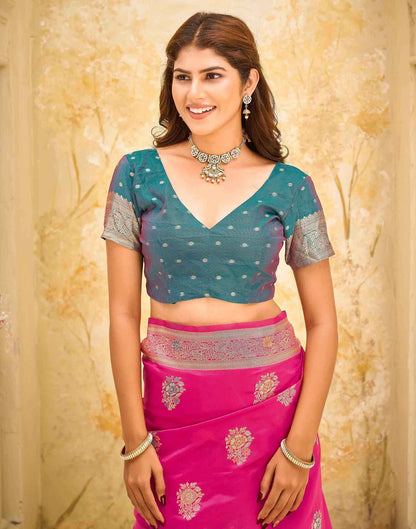 Rani Pink Silk Woven Banarasi Saree