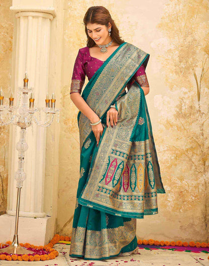 Teal Green Silk Woven Banarasi Saree