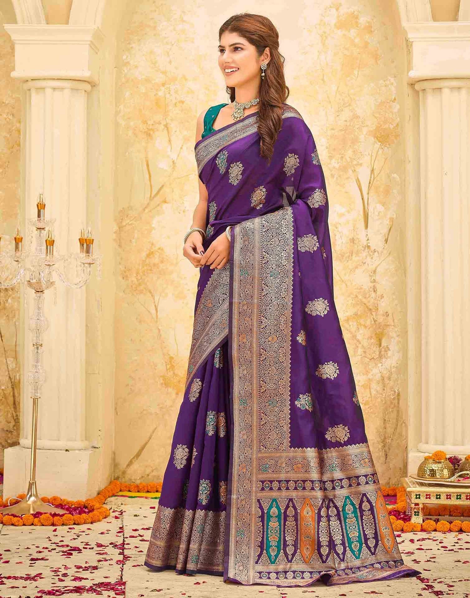 Dark Purple Silk Woven Banarasi Saree