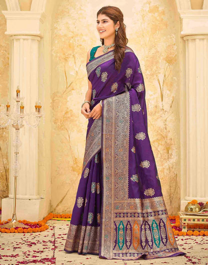 Dark Purple Silk Woven Banarasi Saree