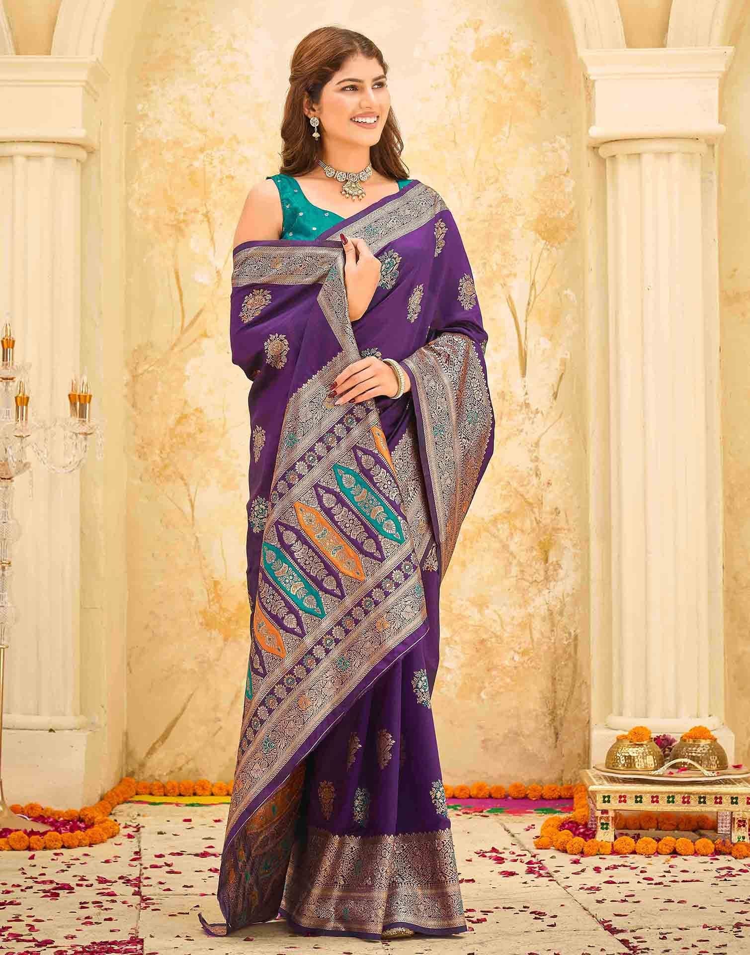 Dark Purple Silk Woven Banarasi Saree