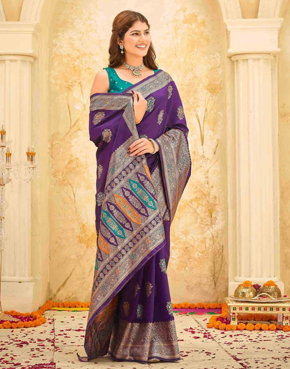 Dark Purple Silk Woven Banarasi Saree