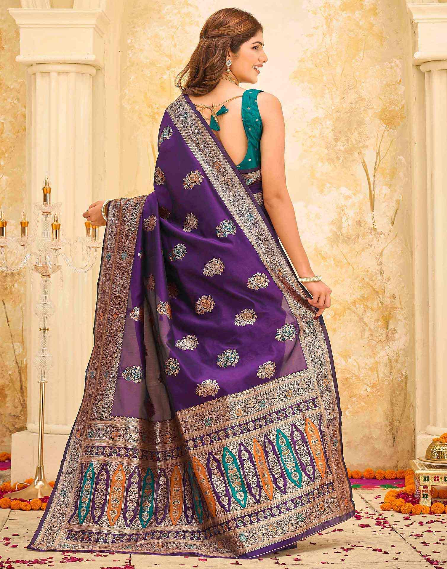 Dark Purple Silk Woven Banarasi Saree