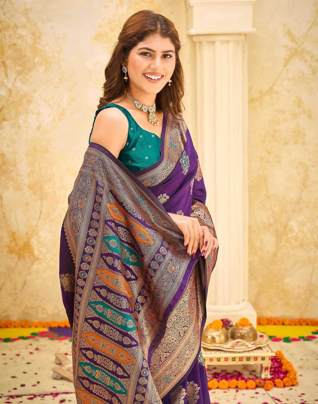 Dark Purple Silk Woven Banarasi Saree