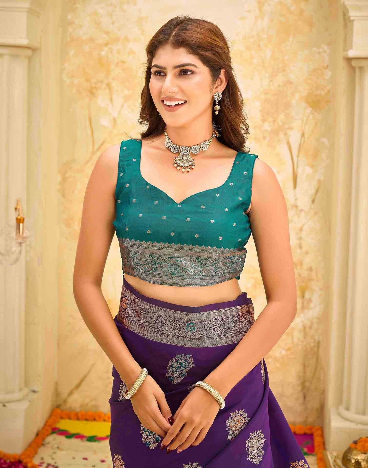 Dark Purple Silk Woven Banarasi Saree