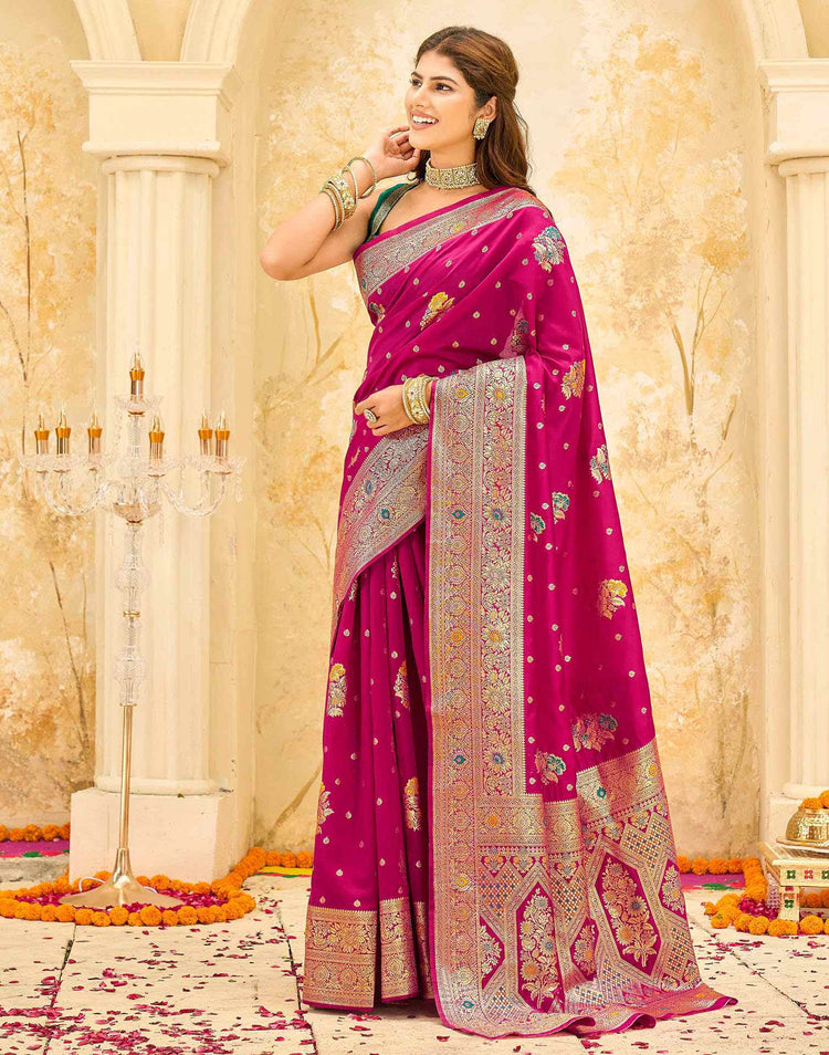 Pink Silk Woven Banarasi Saree