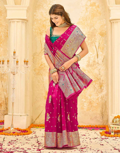 Pink Silk Woven Banarasi Saree