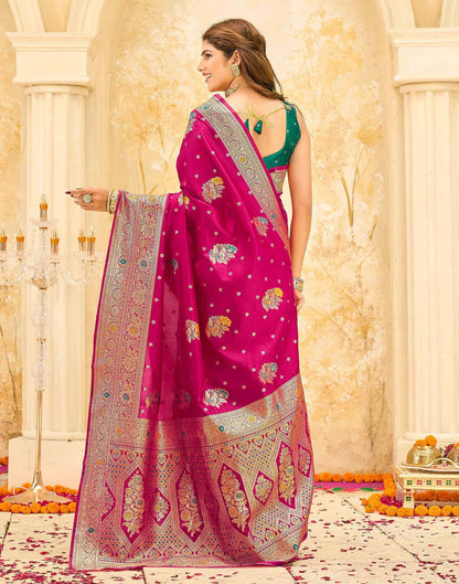Pink Silk Woven Banarasi Saree