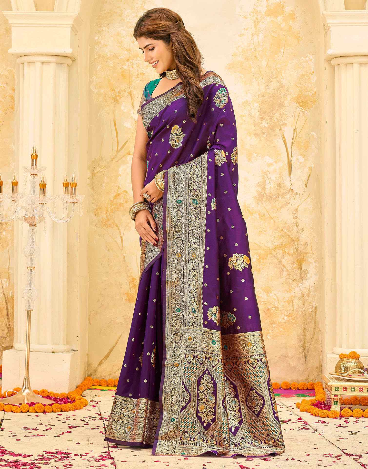 Dark Purple Silk Woven Banarasi Saree