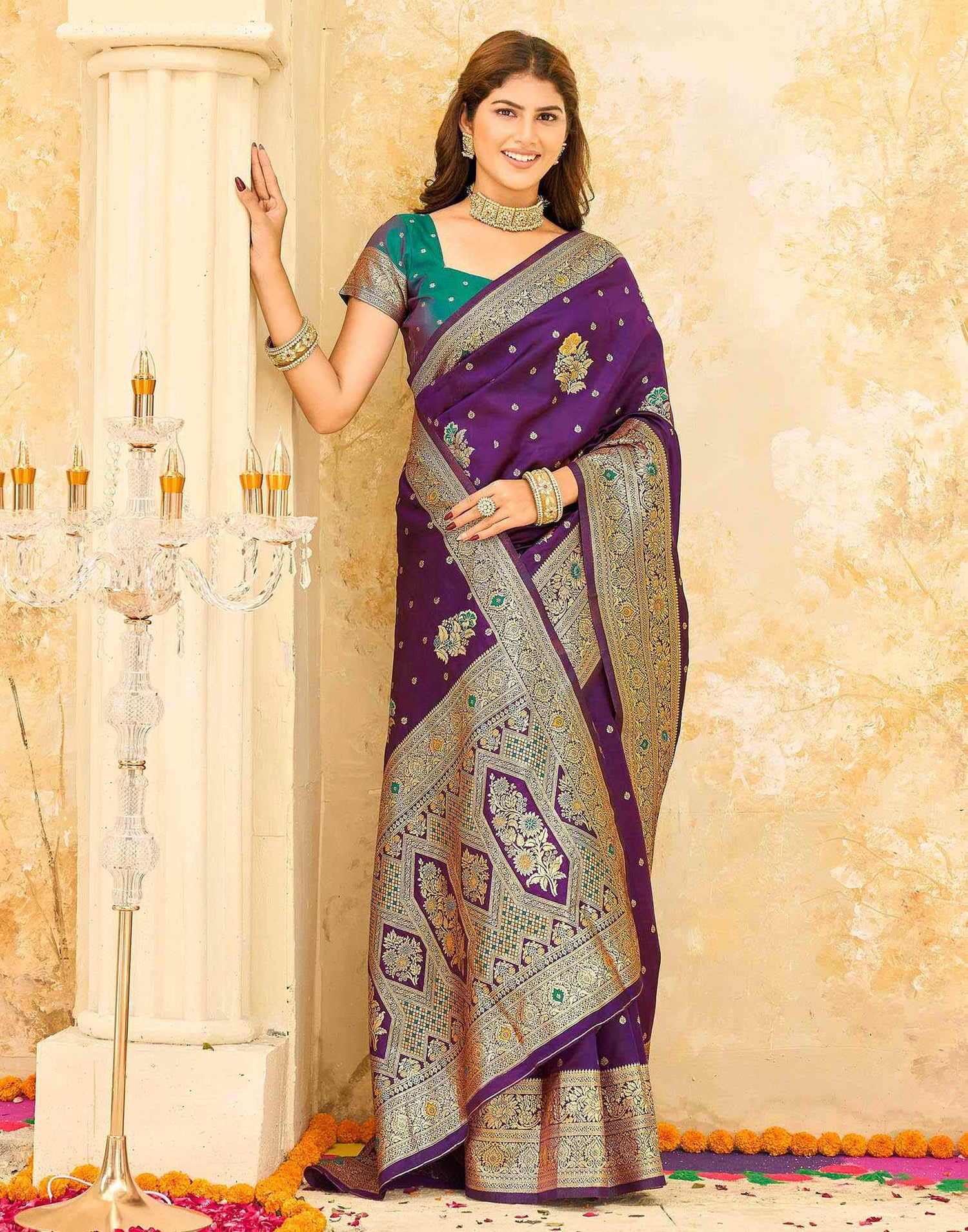 Dark Purple Silk Woven Banarasi Saree