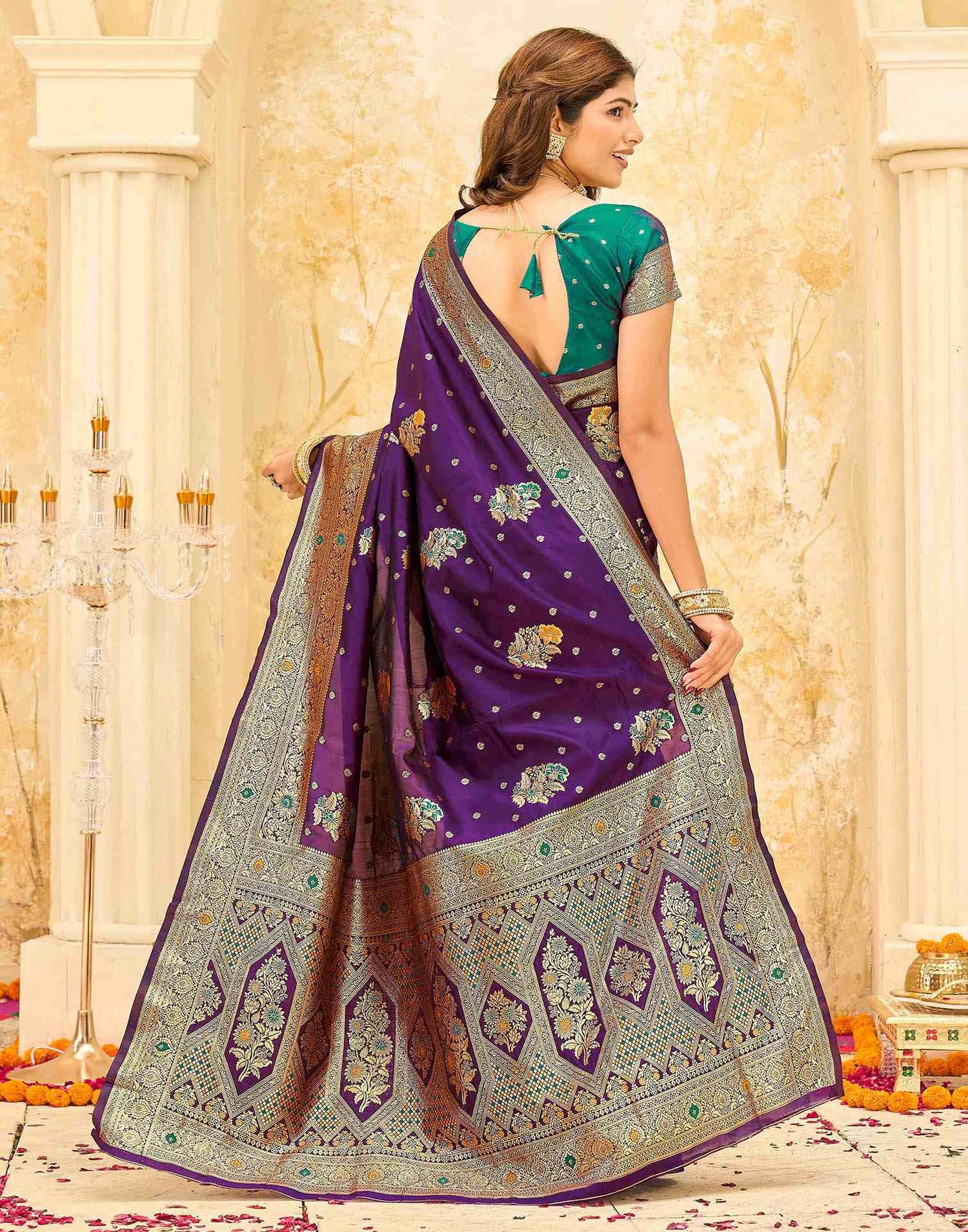 Dark Purple Silk Woven Banarasi Saree