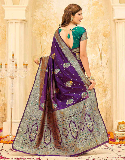 Dark Purple Silk Woven Banarasi Saree