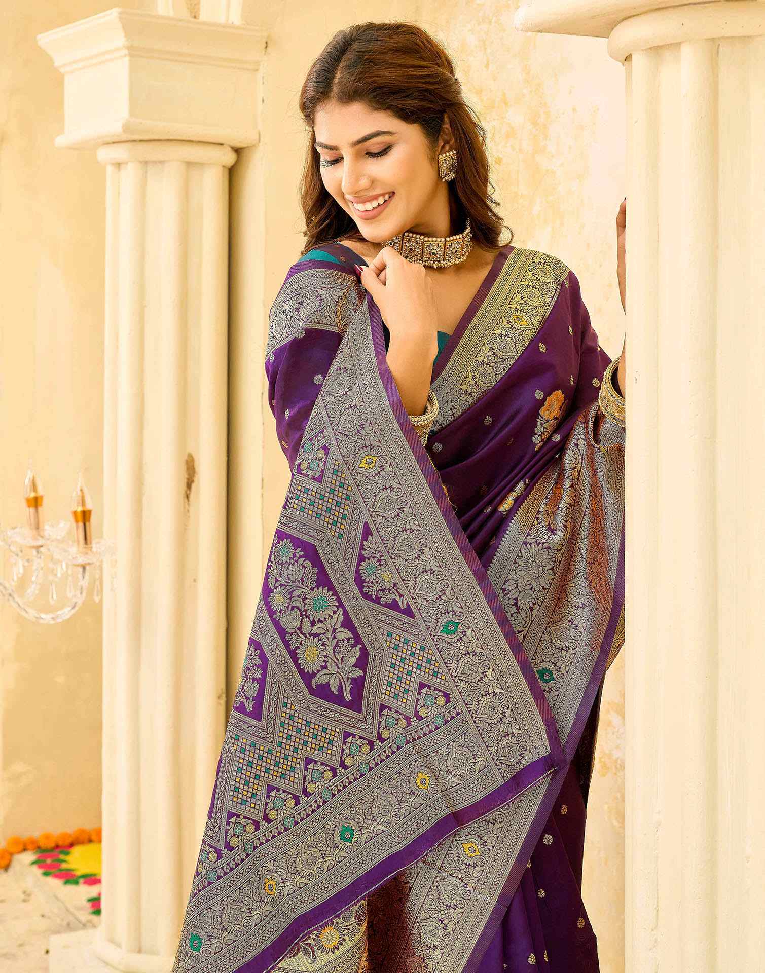Dark Purple Silk Woven Banarasi Saree