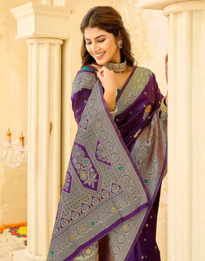 Dark Purple Silk Woven Banarasi Saree