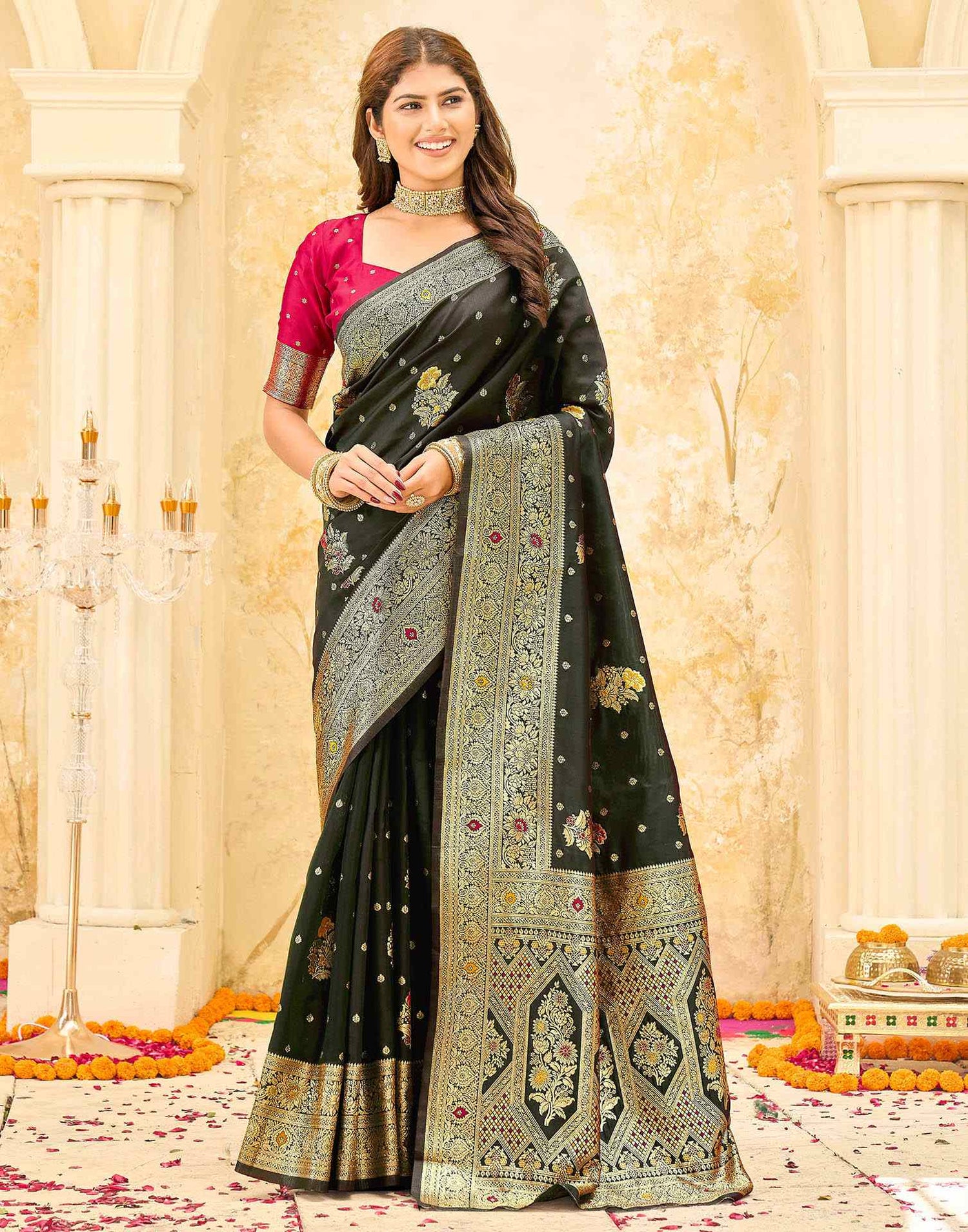 Dark Green Silk Woven Banarasi Saree
