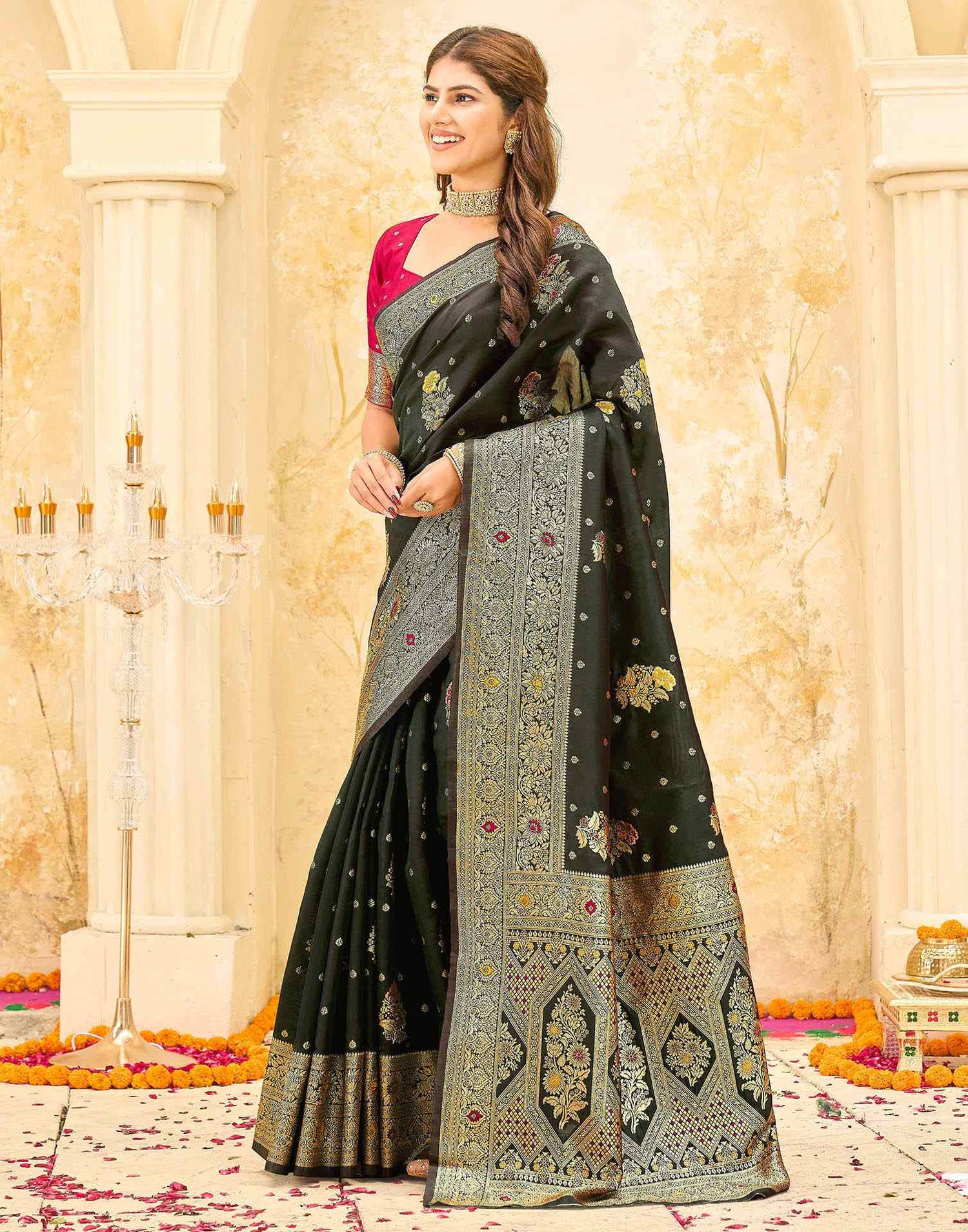 Dark Green Silk Woven Banarasi Saree
