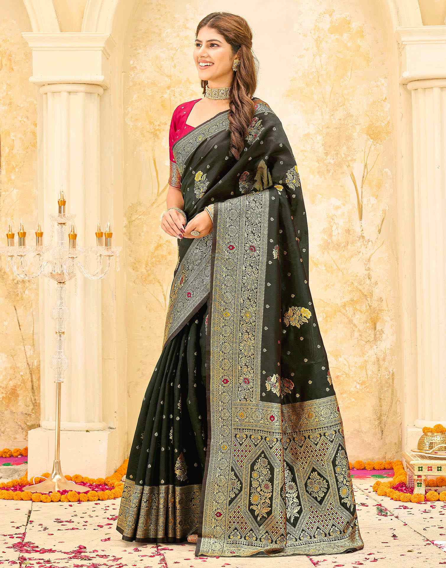 Dark Green Silk Woven Banarasi Saree