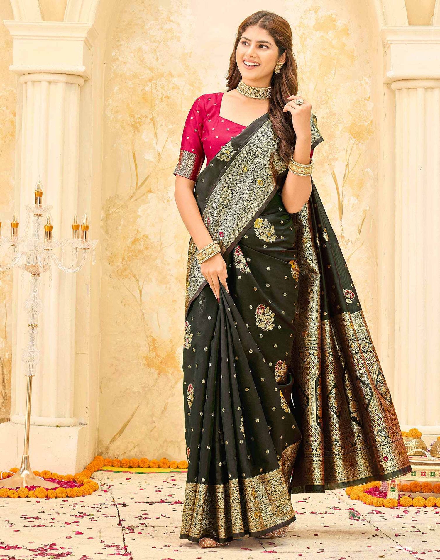 Dark Green Silk Woven Banarasi Saree