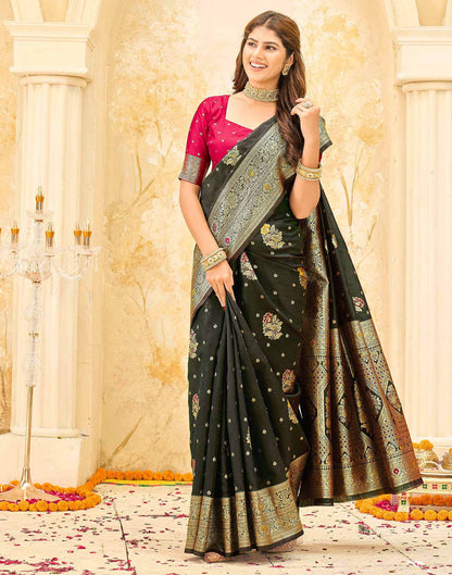 Dark Green Silk Woven Banarasi Saree