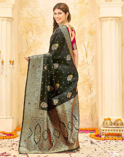 Dark Green Silk Woven Banarasi Saree