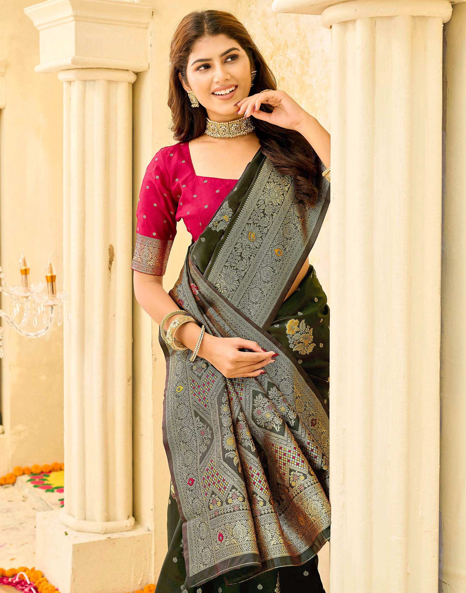 Dark Green Silk Woven Banarasi Saree