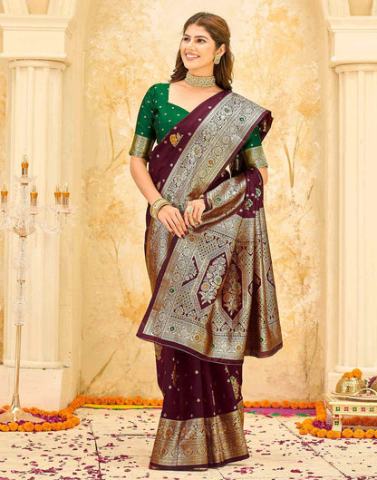 Maroon Silk Woven Banarasi Saree