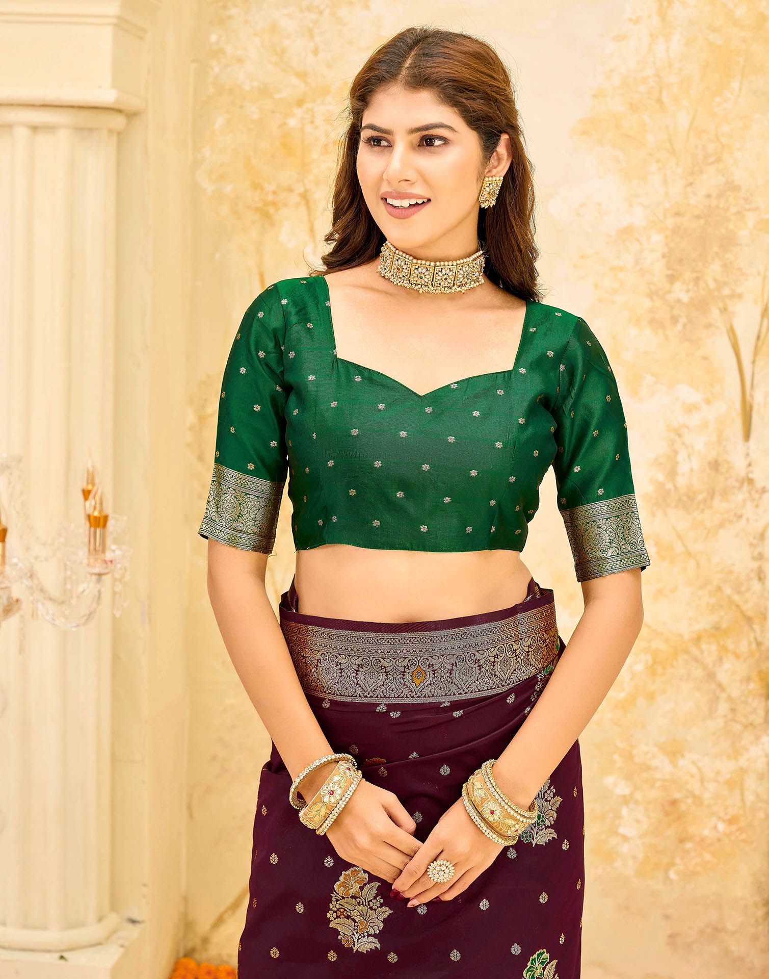 Maroon Silk Woven Banarasi Saree