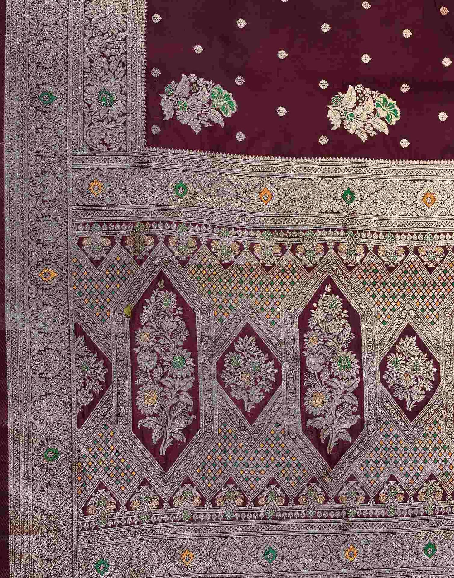 Maroon Silk Woven Banarasi Saree