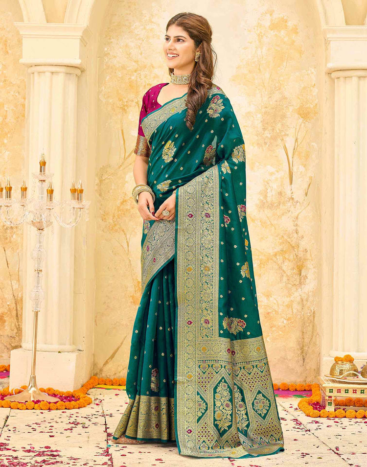 Teal Green Silk Woven Banarasi Saree