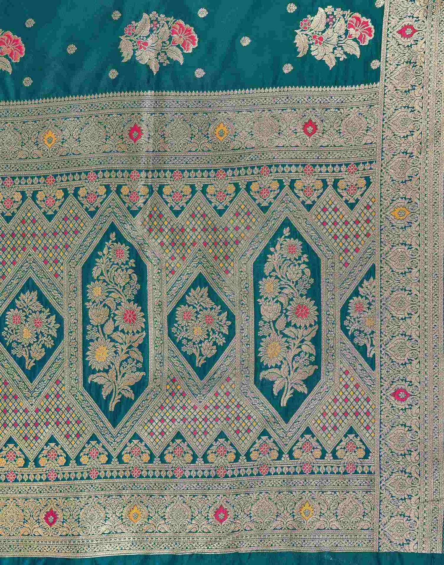 Teal Green Silk Woven Banarasi Saree