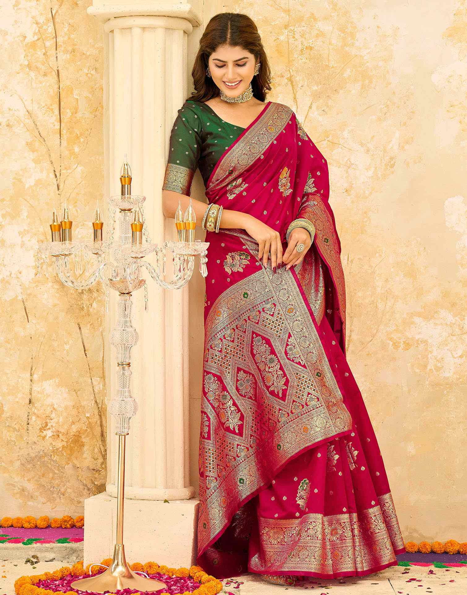 Red Silk Woven Banarasi Saree