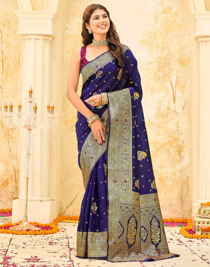 Navy Blue Silk Woven Banarasi Saree
