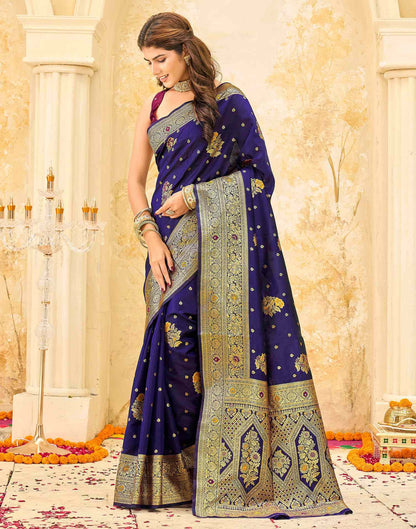 Navy Blue Silk Woven Banarasi Saree
