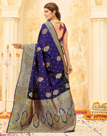 Navy Blue Silk Woven Banarasi Saree